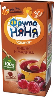 Фруто Няня компот вишня/малина 5+мес 200мл (Прогресс)